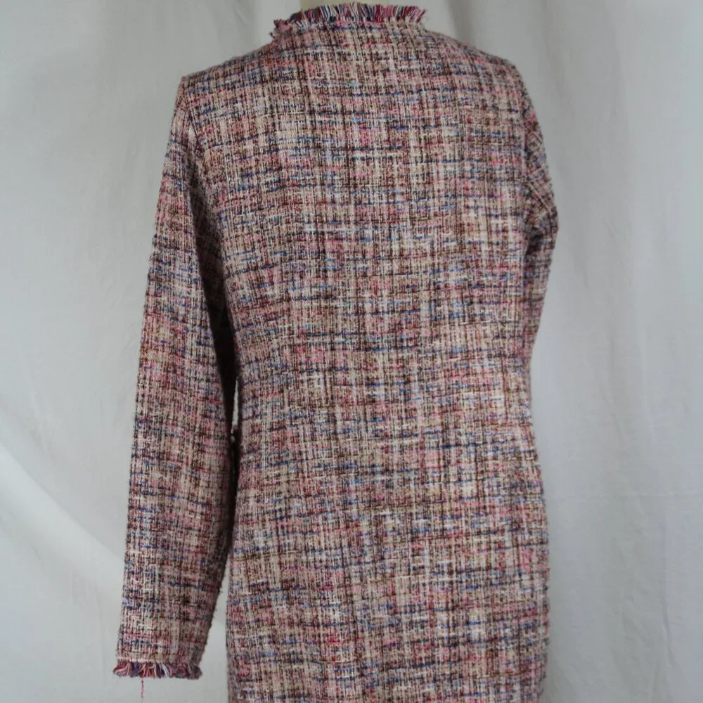 Laundry By Shelli Segal Fringe Pink Tweed Walker Coat Outerwear L Open Blazer - Picture 8 of 9
